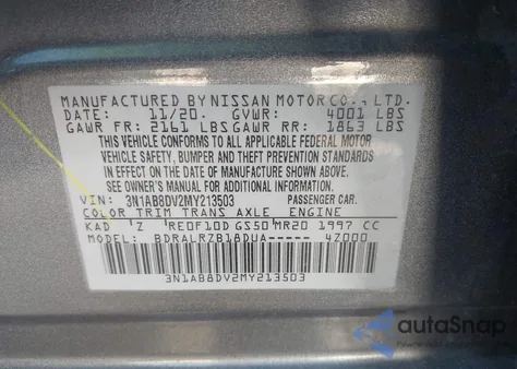 2021 Nissan Sentra Sr Xtronic Cvt from USA, damaged, VIN 3N1AB8DV2MY213503